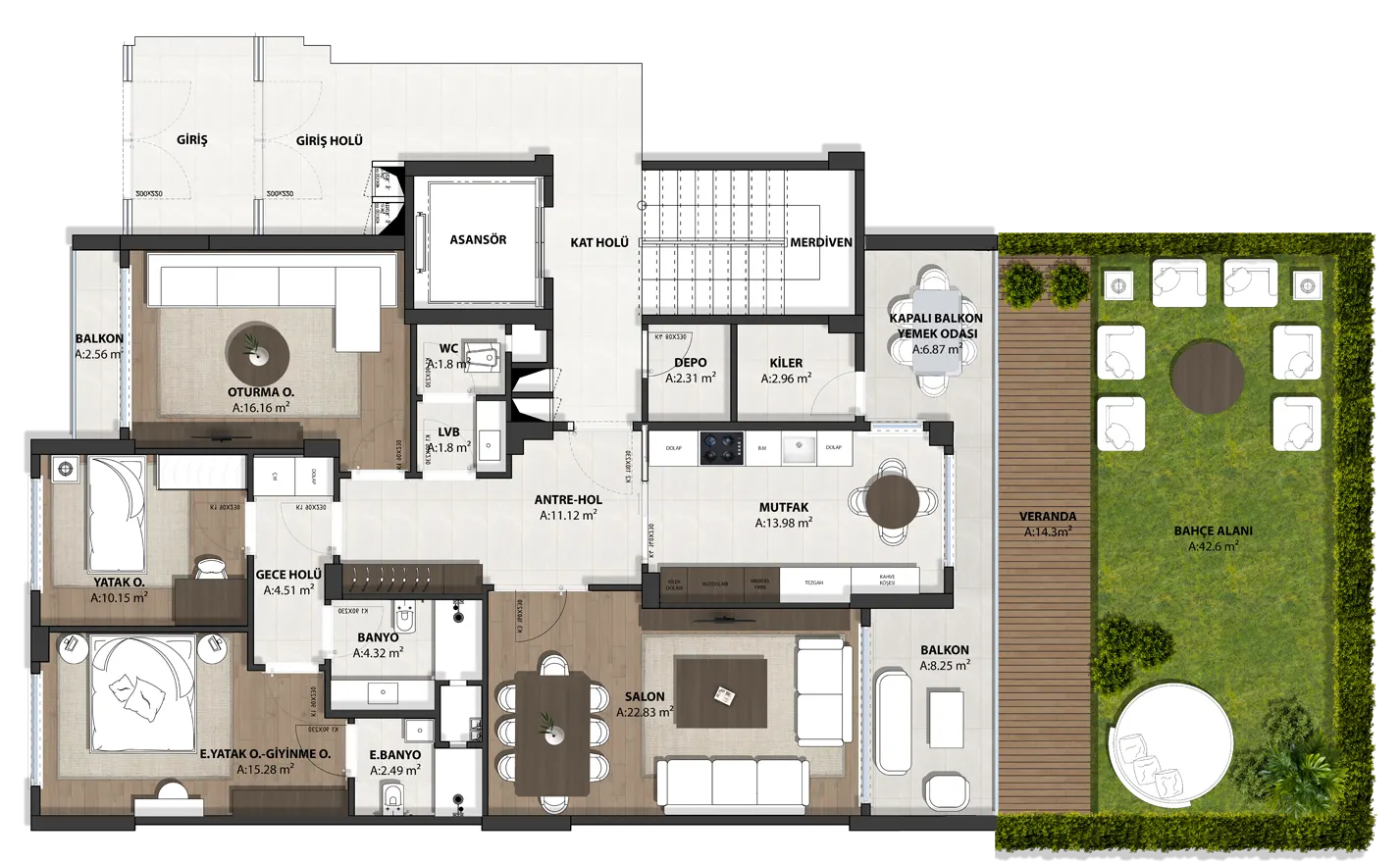 3+1 Zemin Bahçe - Marker Görseli