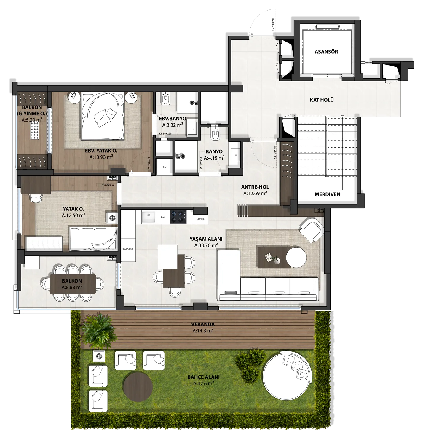 2+1 Modern Zemin Bahçe - Marker Görseli